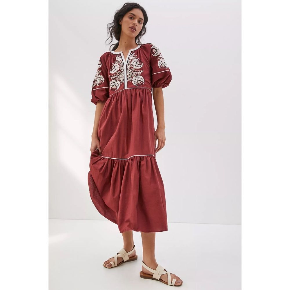 Anthropologie Gretel Embroidered Maxi Dress
